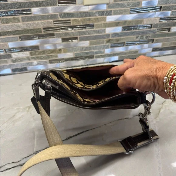 Coach Signature Brown and Tan Crossbody Bag - Picture 7 of 8